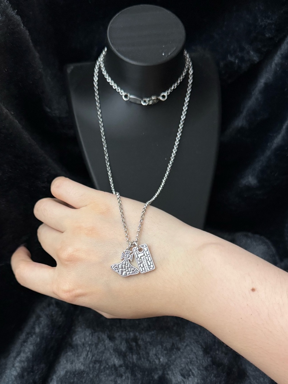 Dual Charm Planet Tag Pendant Twisted Chain Alloy Long Necklace Street Gothic